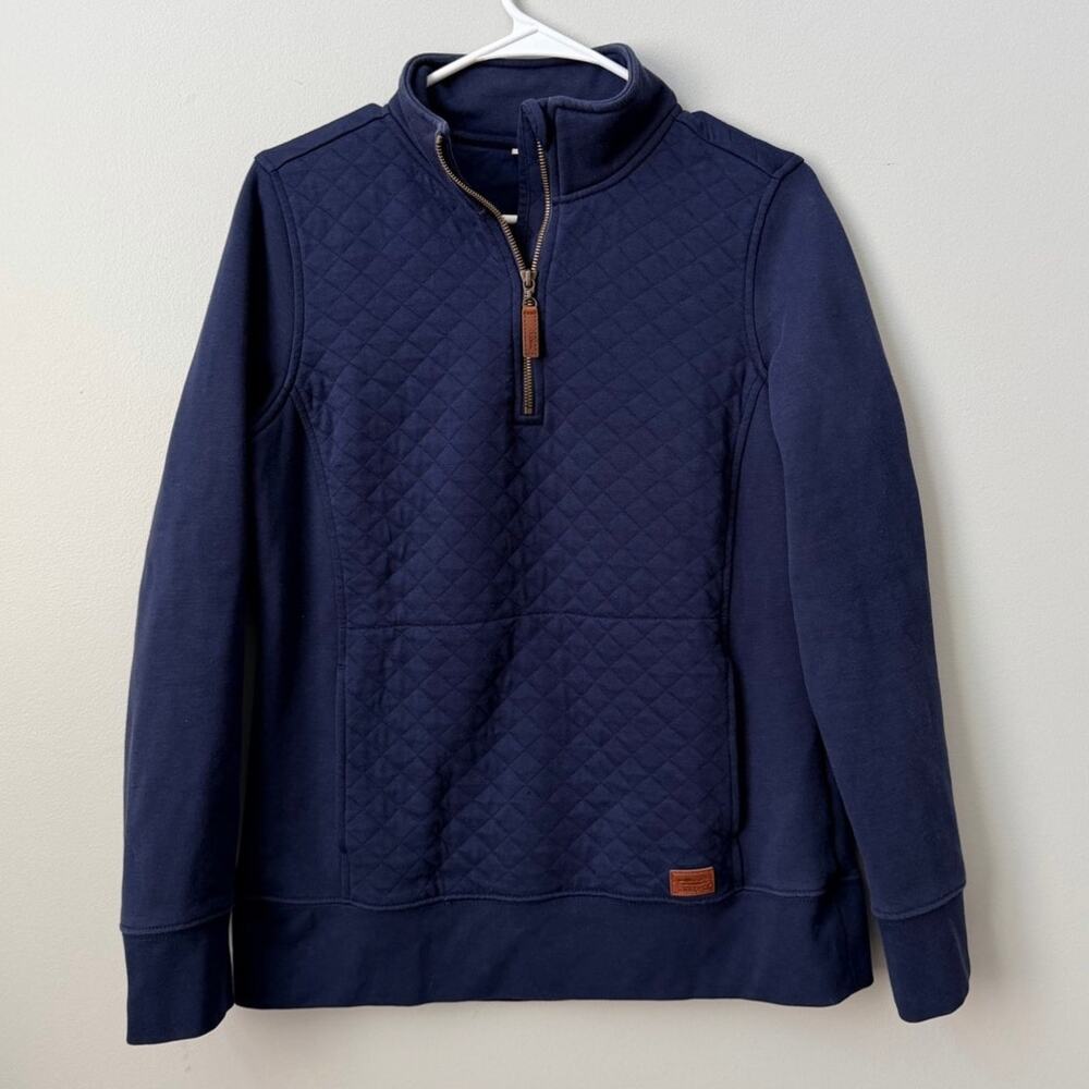 L.L. Bean Quilted 1/4 Zip Mock Neck Pullover Sweatshirt Navy Blue Women's Small